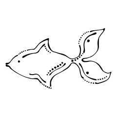Vector black and white  illustration. Fish isolated on the white background. Hand drawn contour lines and strokes. Marine  logo, icon, sign. tattoo. Graphic vector illustration.