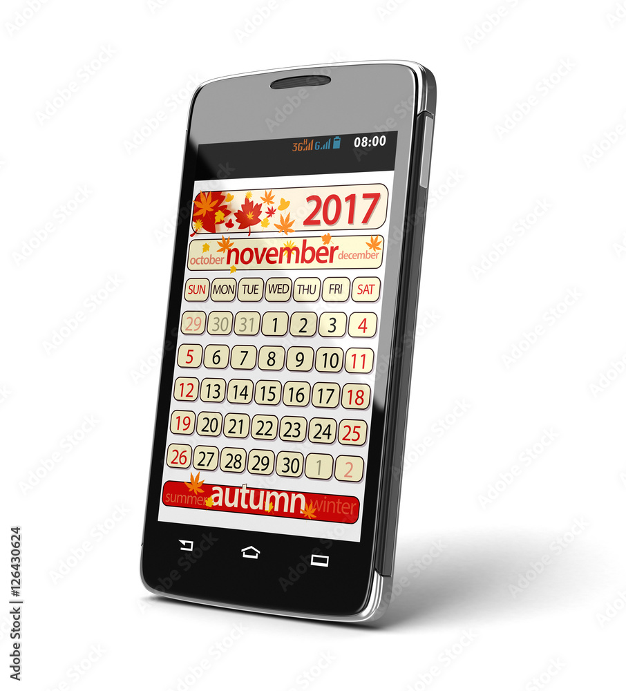 Poster touchscreen smartphone with november 2017. image with clipping path.