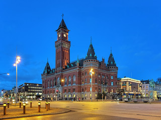 Fototapeta na wymiar City Hall of Helsingborg in evening, Sweden