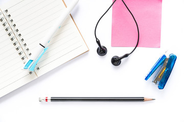 closed-up isolated flat lay of educational equipment