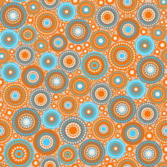 Fototapeta premium Seamless pattern made of circles and dots painted in orange and
