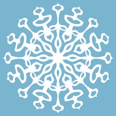 White snowflake on blue background.