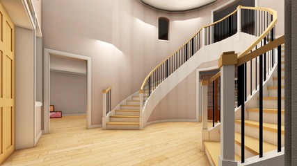 Bright staircase in the modern office 3d rendering