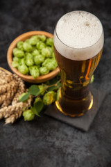 Beer glass on dark background