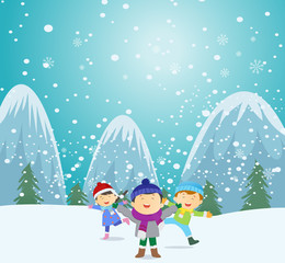 Fototapeta premium happy kids playing outdoors in winter