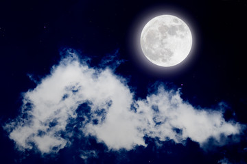 Plakat Romantic night with full moon in space over stars with cloudscap