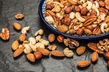 Mix of different nuts closeup photo