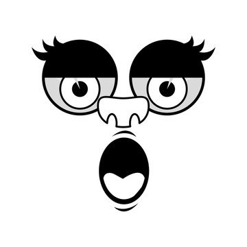 silhouette of cartoon face with lazy expression over white background. vector illustration