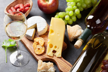 Wine, grape, cheese, sausages