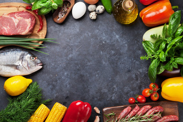 Vegetables, fish and meat cooking © Evgeny Karandaev