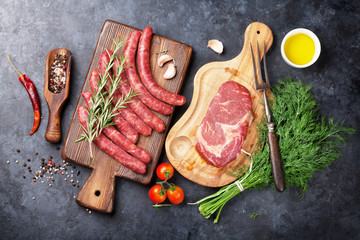 Sausages and meat cooking