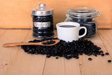 coffee cup on pile of java bean