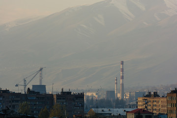 Amazing misty landscape with silhouettes, Armenia