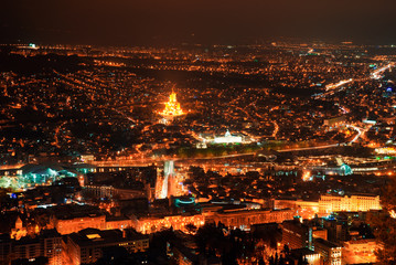 Top view of the Georgian capital Tbilisi at night