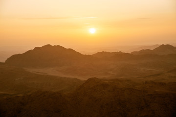 view from Mount Moses at Sinai Mountains at dawn