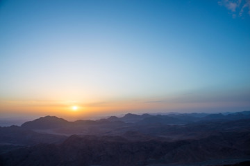 view from Mount Moses at Sinai Mountains at dawn