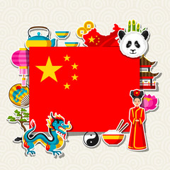 China background design. Chinese sticker symbols and objects