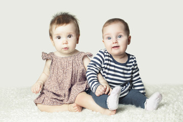 Fototapeta premium Two Cute Baby. Lovely Friends