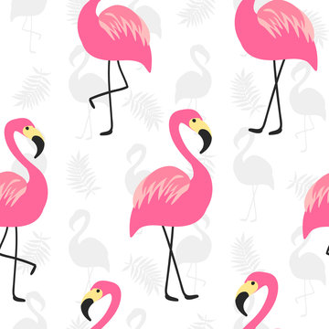 Beautiful seamless pattern with pink flamingo