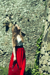 pretty girl in red skirt