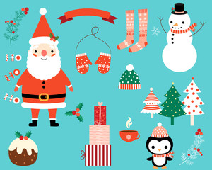 Christmas vector characters and cartoon design elements set