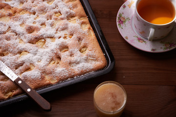 apple pie charlotte on the wooden table