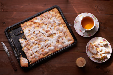 apple pie charlotte on the wooden table