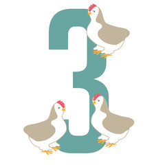 Three French hens EPS 10 vector royalty free illustration. EPS 10 vector.