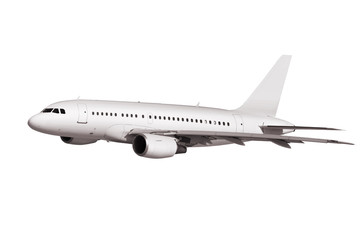 commercial plane on white background