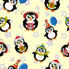 Fotobehang Seamless pattern with cute penguins and stars © alka5051