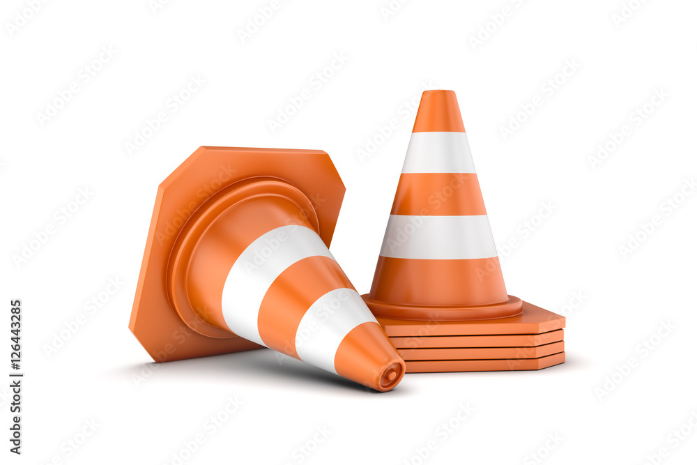 Poster rendering of traffic cones isolated on the white background.