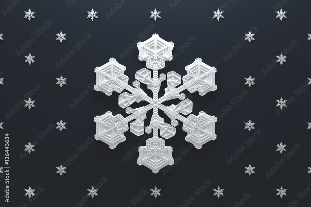 Poster 3d rendering abstract background with snowflakes. christmas or xmas background illustation. winter h