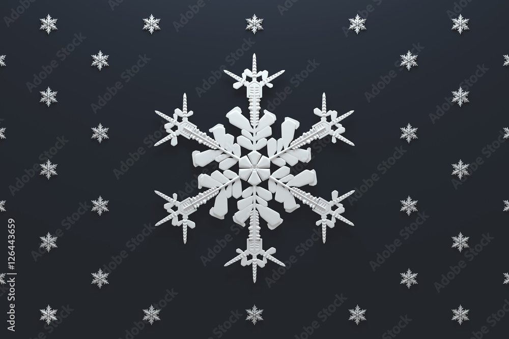 Poster 3d rendering abstract background with snowflakes. christmas or xmas background illustation. winter h