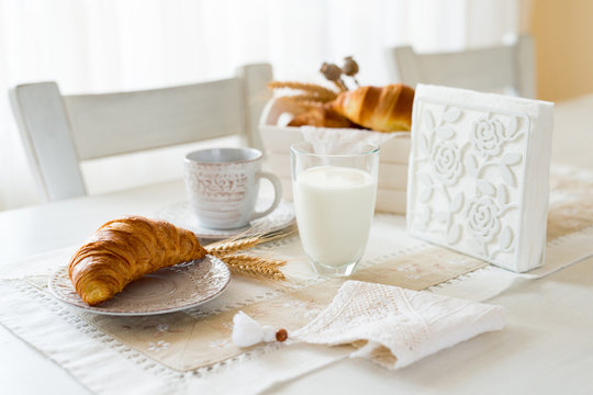 breakfast with freshly baked croissants