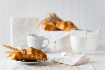 breakfast with freshly baked croissants