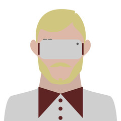 Flat design of a man with a VR headset