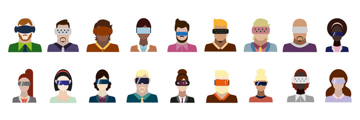 Set aus Personen mit VR Headsets