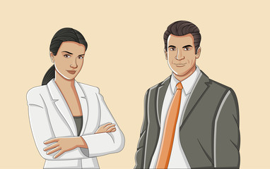 Business people. Young couple wearing suit.