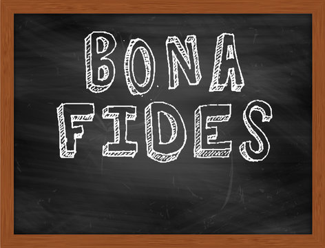 BONA FIDES handwritten text on black chalkboard