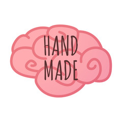 Isolated brain icon with    the text HAND MADE