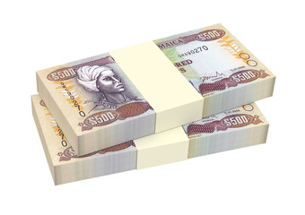 Jamaican dollar bills isolated on white background. 3D illustration.