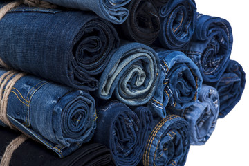 Jeans roll stack on the isolated background