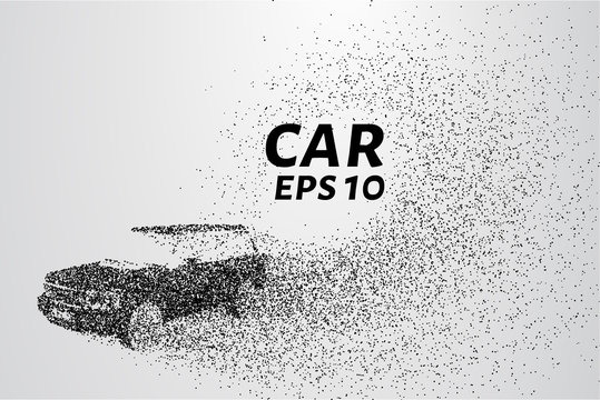 Car from the particles. Car consists of small circles and dots. Vector illustration