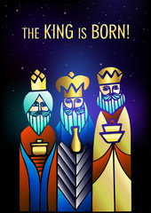 Stylized Biblical Christmas etude: three Wise Men are visiting the new King of Jerusalem Jesus Christ after His birth.