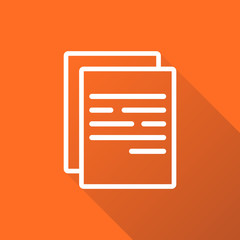Document icon vector flat illustration. Isolated documents symbol. Paper page graphic design pictogram on orange background with shadow