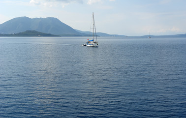 The yacht and blue sea.