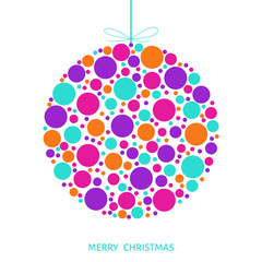 Stylized Christmas ball with bright holiday pattern made of colo