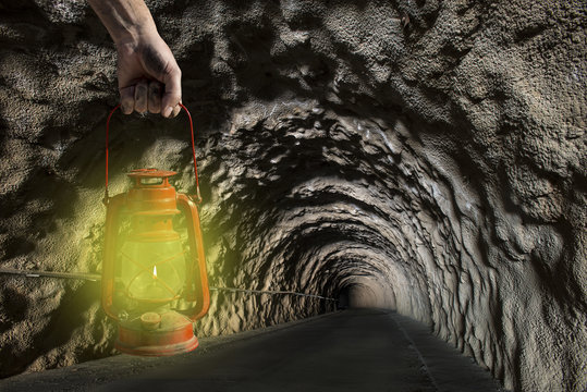 miner's lamp in the tunnel