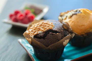 Muffins and raspberries for Breakfast