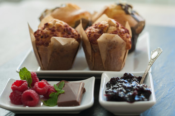 Muffins and raspberries for Breakfast